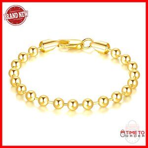 14K Gold Plated Bead Chain Bracelet Simple Elegant Stackable Unisex